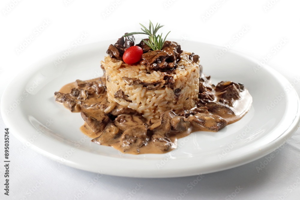Risotto with dry Chilean mushrooms on a plate Risotto with dry Chilean mushrooms on a plate