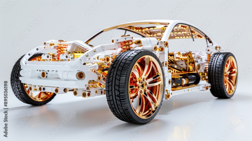 A car is on display with its wheel lit up A car is on display with its wheel lit up
