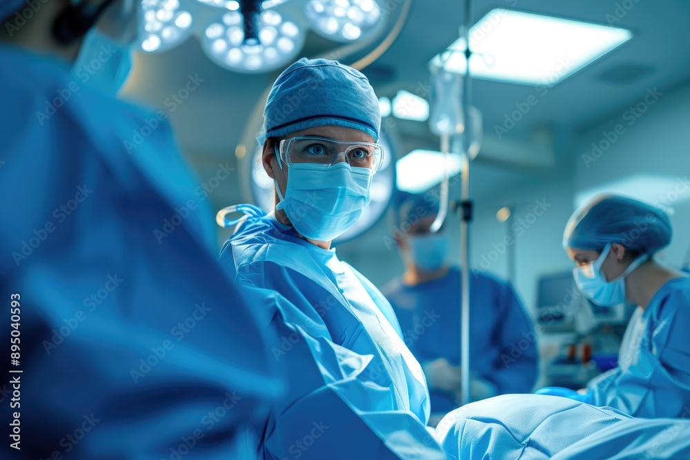 Surgeon in Blue Gown Performing Critical Operation Surgeon in Blue Gown Performing Critical Operation