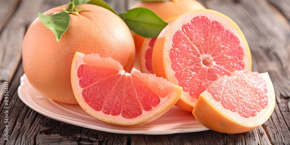 Fresh Ripe Grapefruit Slices on White Plate Fresh Ripe Grapefruit Slices on White Plate