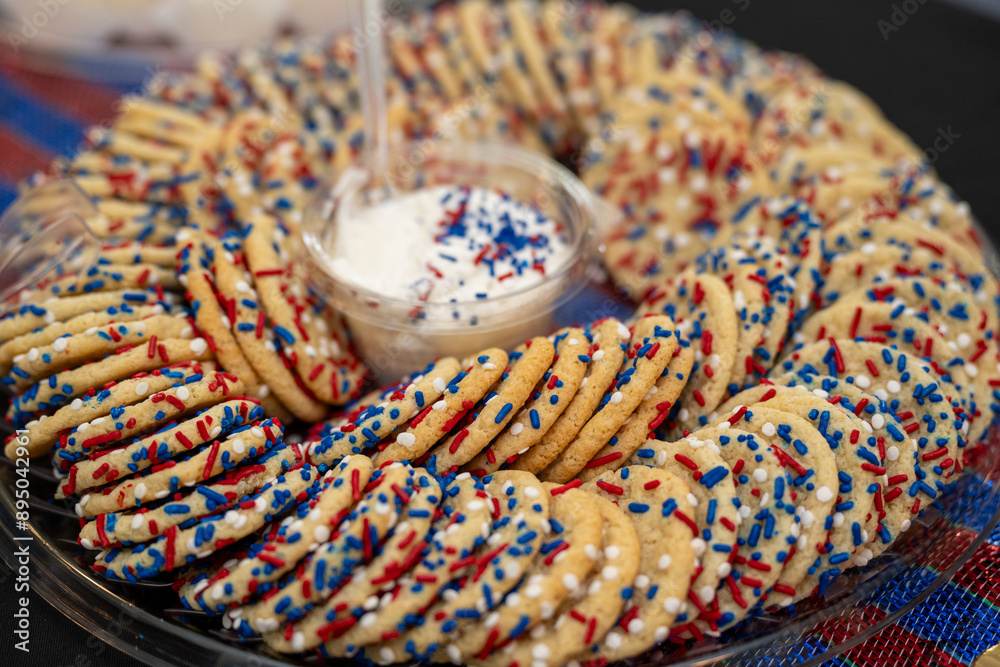 Cookies with patriotic sprinkles, sugar cookie with red, white and blue Cookies with patriotic sprinkles, sugar cookie with red, white and blue