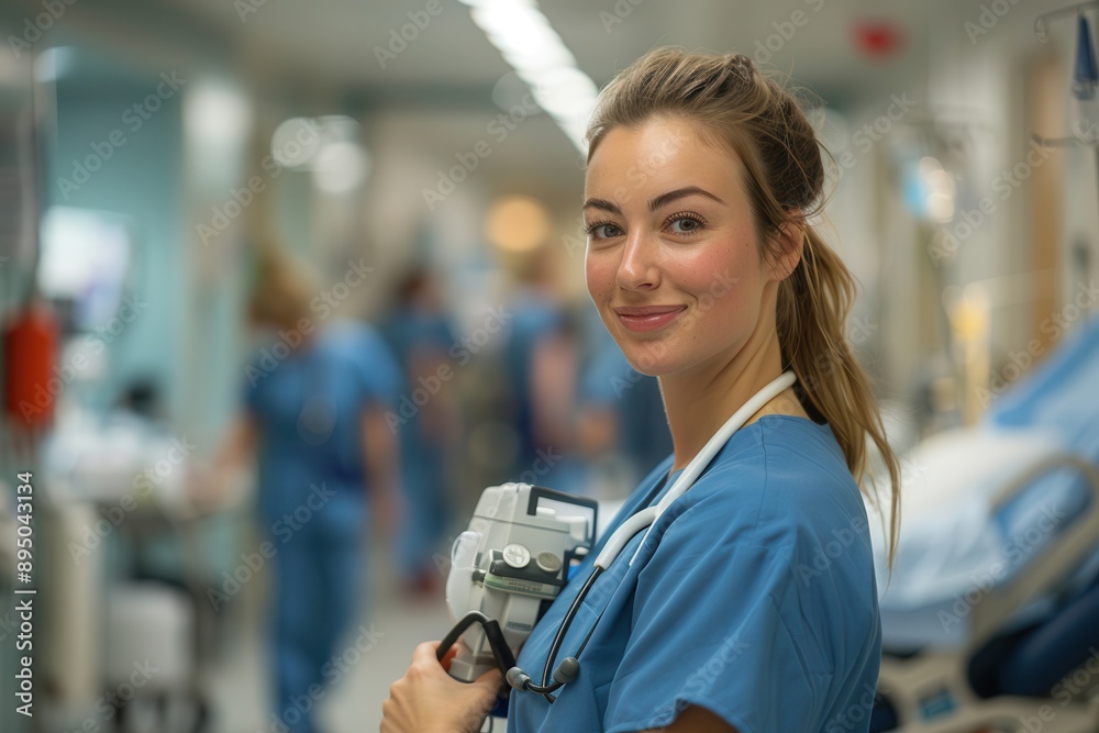 Portrait of a Dedicated Nurse Holding Medical Instruments, Healthcare Professional in Profile View Portrait of a Dedicated Nurse Holding Medical Instruments, Healthcare Professional in Profile View