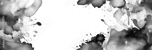 Black ink blob background, vector dark watercolor spot texture, abstract grunge stain, dirty splash. Brushstroke painting liquid frame, grunge paper inkblot, spray dripped wet overlay. Ink blob banner