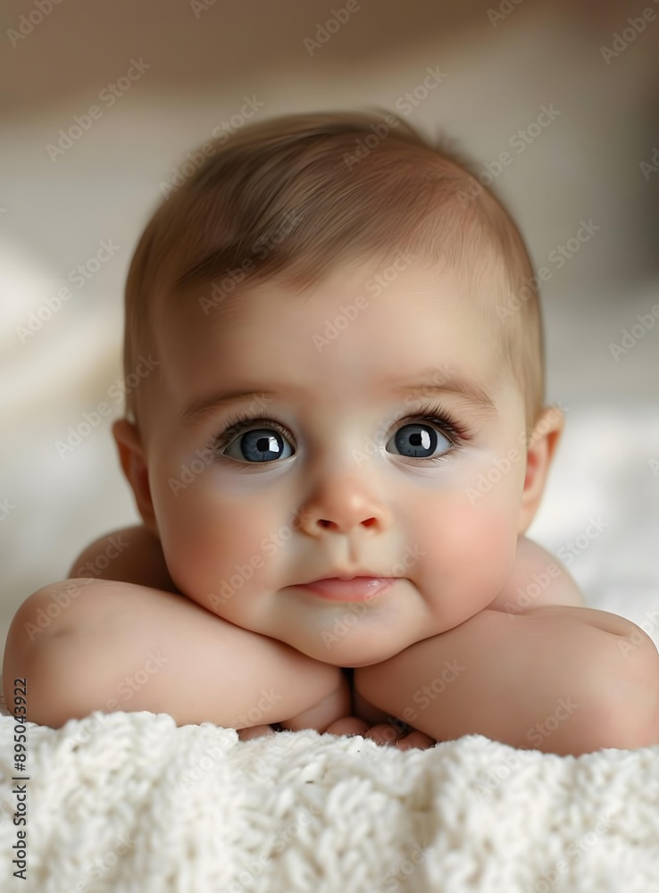 Cute Baby with Blue Eyes Looking at Camera Cute Baby with Blue Eyes Looking at Camera