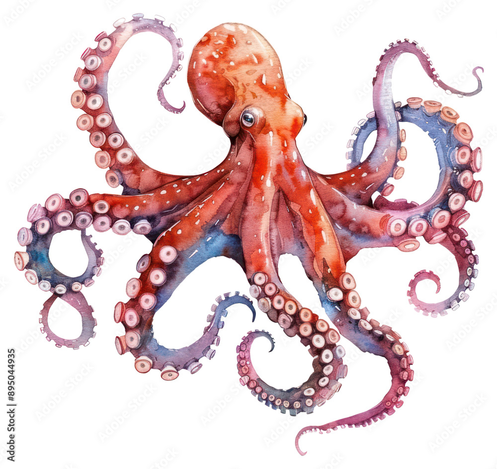 Obraz premium PNG Vibrant watercolor octopus illustration