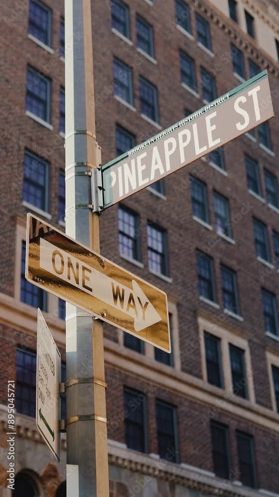 Pineapple street sign in New York City. Vertical video. Pineapple street sign in New York City. Vertical video.