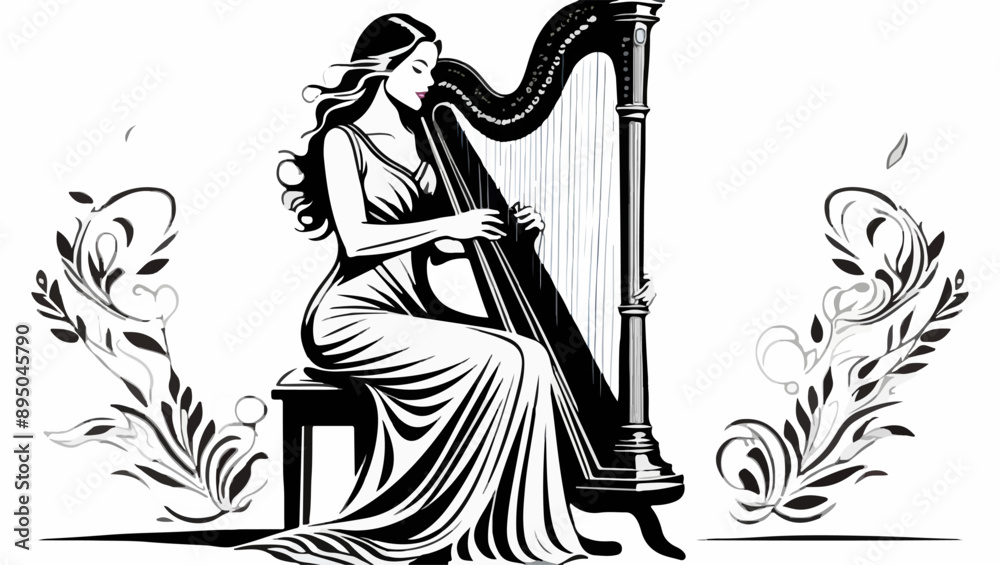 Harpist in Concert: Vector Design Harpist in Concert: Vector Design