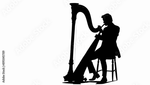 Silhouette of a Person Playing the Harp Vector
