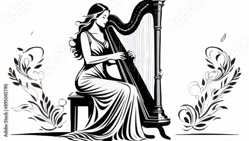 Harpist in Concert: Vector Design