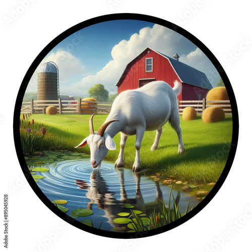 A circular 3D rendered watercolor painting of a Domestic Goat, isolated on a transparent background photo