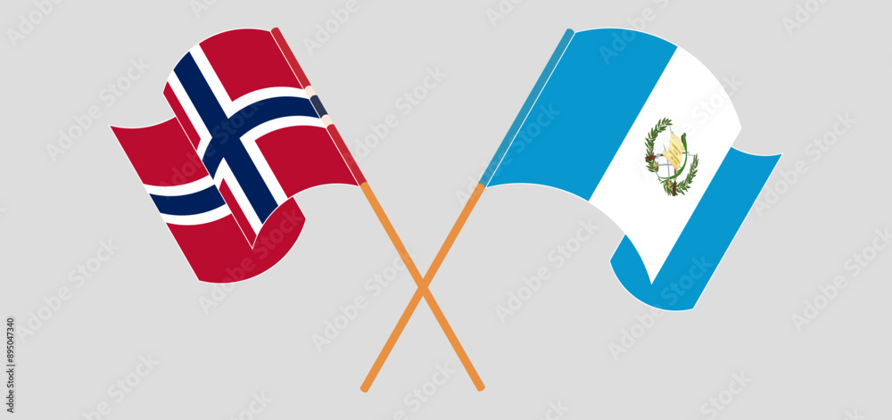 Crossed and waving flags of Norway and Republic of Guatemala Crossed and waving flags of Norway and Republic of Guatemala