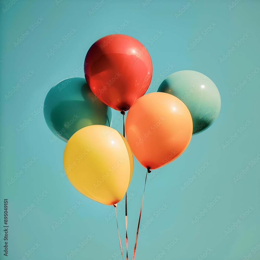 Four Colorful Balloons Floating in Blue Sky Four Colorful Balloons Floating in Blue Sky