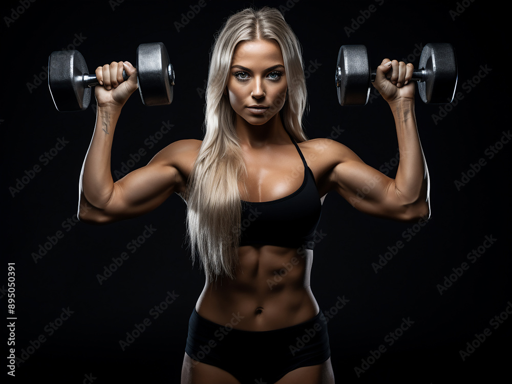 Girl lifting dumbbells, focusing on arm muscles and fitness Girl lifting dumbbells, focusing on arm muscles and fitness