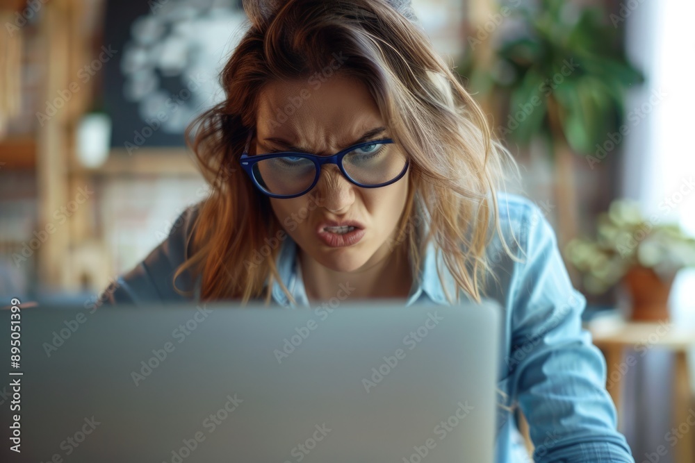 Annoyed Woman Computer. Stressed Businesswoman Reacting to System Crash and Low Battery on Laptop Annoyed Woman Computer. Stressed Businesswoman Reacting to System Crash and Low Battery on Laptop