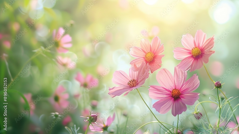 Pink Cosmos Flowers in a Meadow Pink Cosmos Flowers in a Meadow