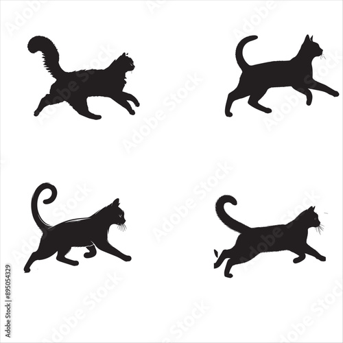 silhouette  of clean vector of cat isolated on white backgound 