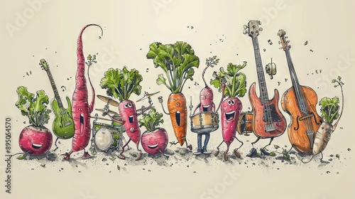 Animated Vegetable Band: Rocking Out with a Whimsical Performance