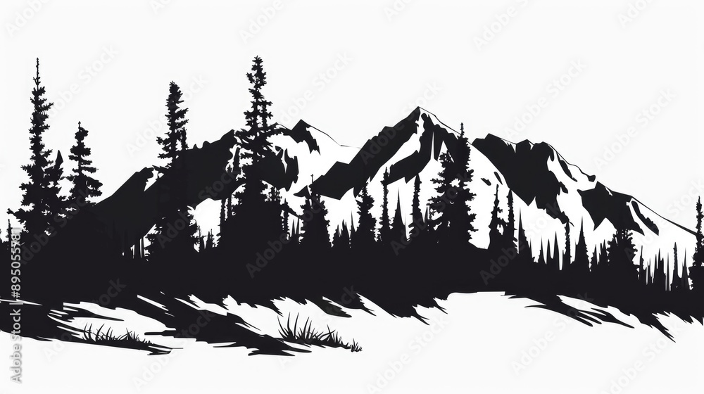 Obraz premium Alaska Silhouette. Icon of Alaskan Pictograph Symbolizing Cold Snowy Countryside