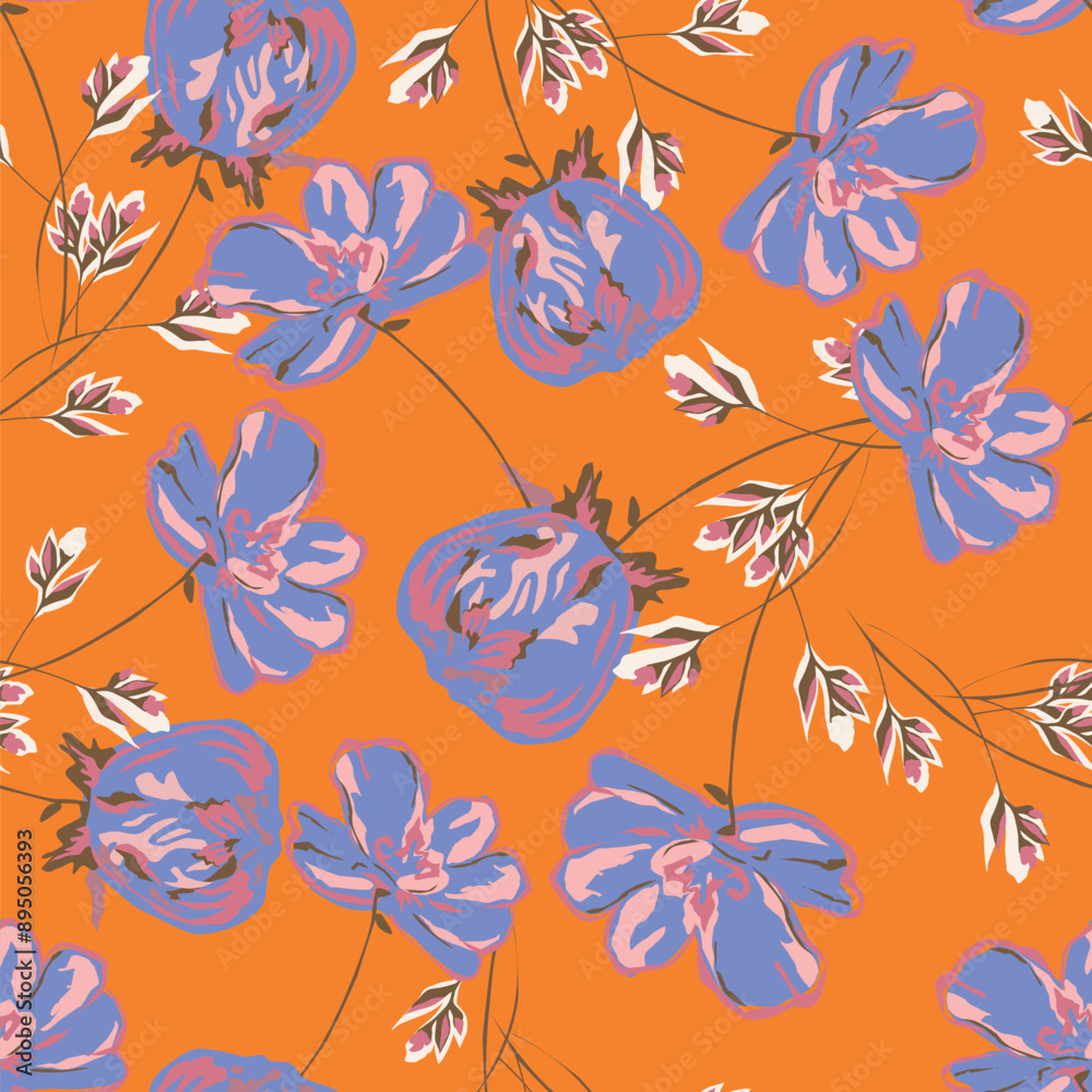 digital printing textile pattern wallpaper colorful flower with watercolor background-illustration digital printing textile pattern wallpaper colorful flower with watercolor background-illustration