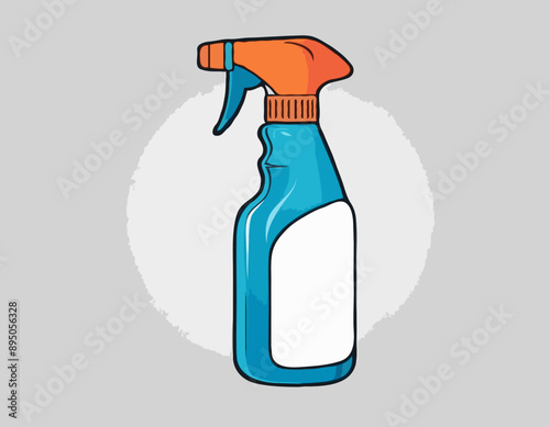 Empty spray bottle with plastic cap, blank label 