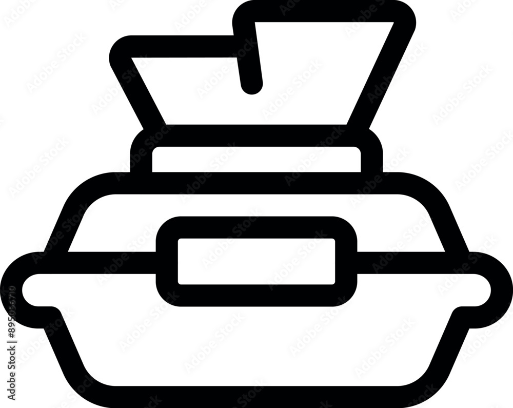 Line icon of a wet wipes package with an open lid, suggesting cleaning and hygiene