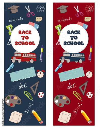 colorful bookmarks back to school vector illustration school items stationery bookmarks for books and notebooks with drawings