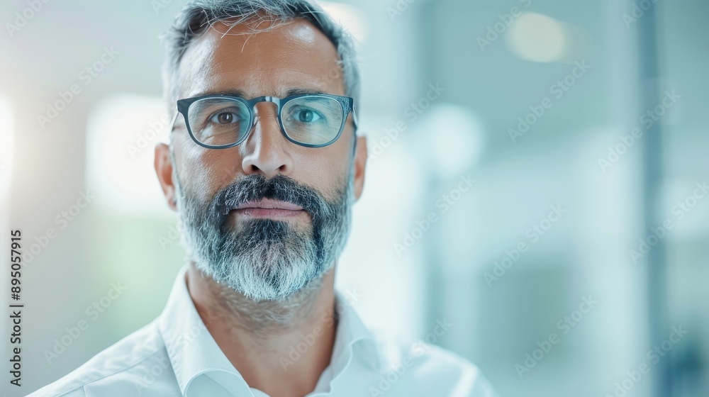 A man with glasses and a beard is wearing a white shirt A man with glasses and a beard is wearing a white shirt