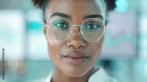 A woman with glasses is looking at the camera