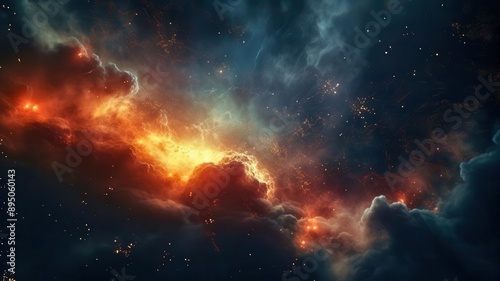 Stunning cosmic scene featuring vibrant clouds of gas and dust illuminated by stellar light, perfect for space enthusiasts.