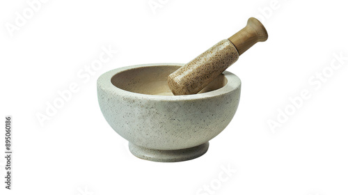 Culinary Tool: Hovering Mortar and Pestle for Grinding Spices in Modern Kitchen Setting