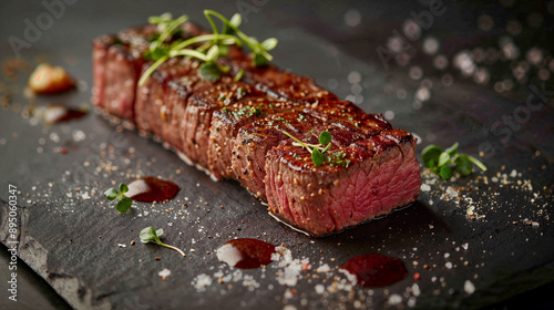 grilled steak with with herbs, food photography