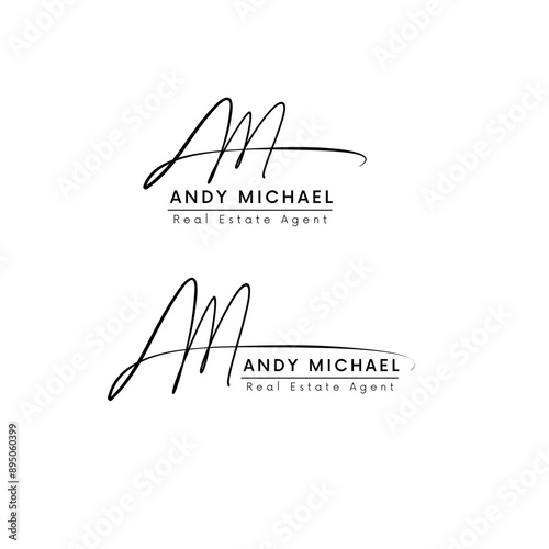 Logo monogram AM Real Estate Agent handmade script