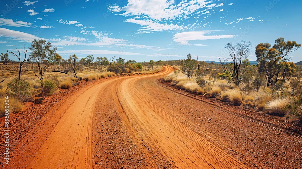 Fototapeta premium Rugged red dirt road winding through the Australian outback
