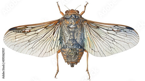 Cicada Wings. Hand-drawn Illustration of Cicada Insect Wings Isolated on White Background