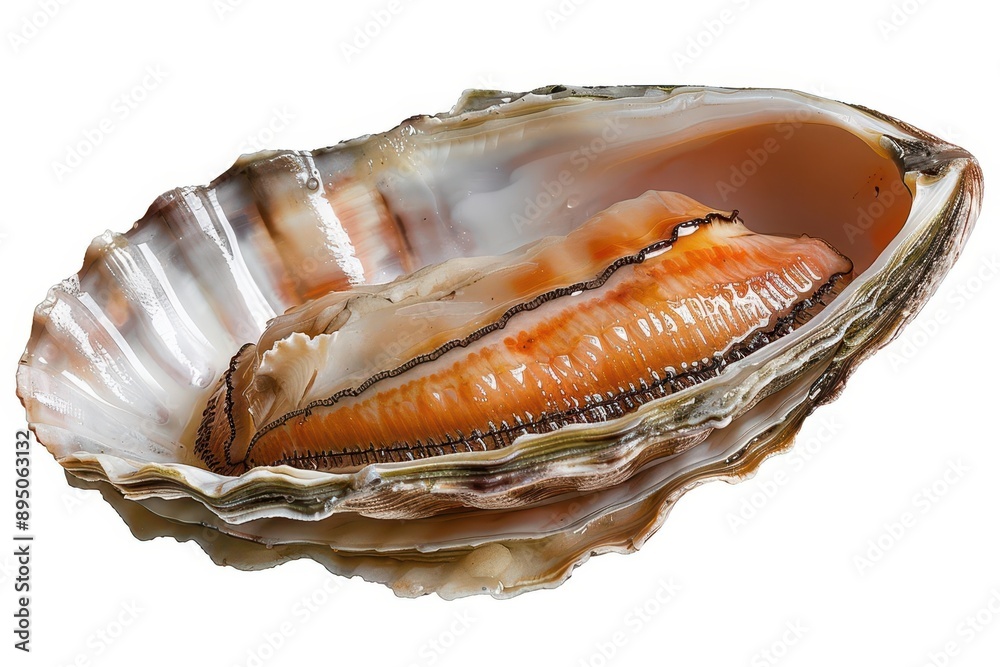 Close-up of an open seashell revealing its intricate patterns and colors, isolated on a white background. Close-up of an open seashell revealing its intricate patterns and colors, isolated on a white background.
