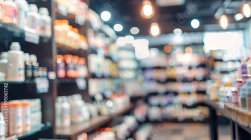 Blurry Retail Pharmacy Counter with Healthcare Products