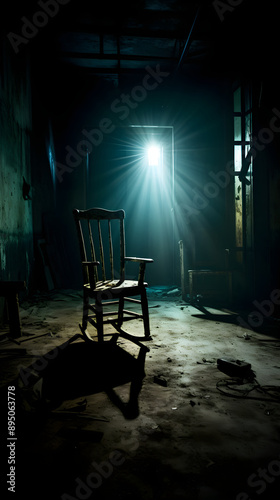 A Captivating Depiction of Solitude, Mystery, and Reflection in an Abandoned Dark Room: Immersive Stock Photo