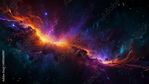 Nebula explosion, colorful cosmos particles in space, starry galaxy, animated loop video