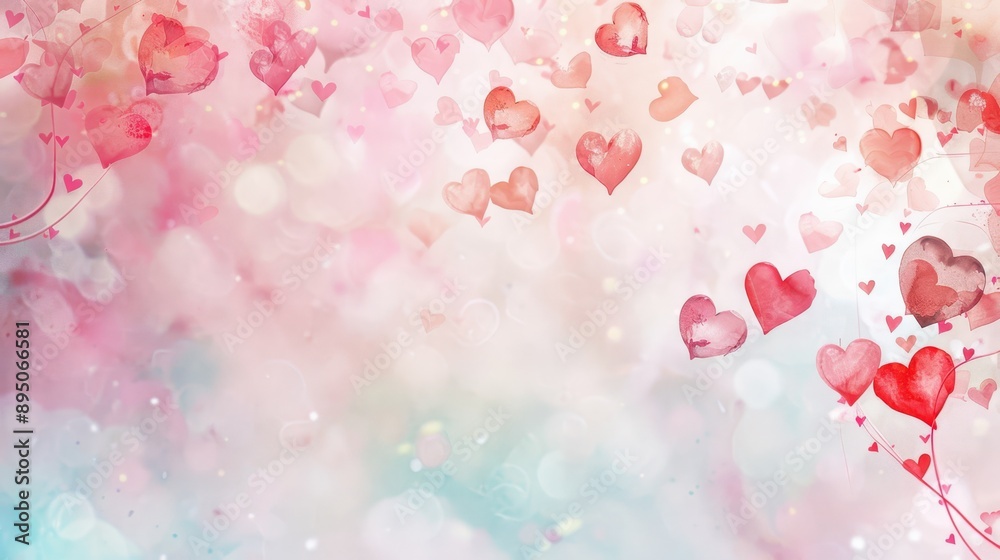 Watercolor hearts of varying shades of pink and red scattered on a soft pastel background, evoking a dreamy and artistic feel. Watercolor hearts of varying shades of pink and red scattered on a soft pastel background, evoking a dreamy and artistic feel.