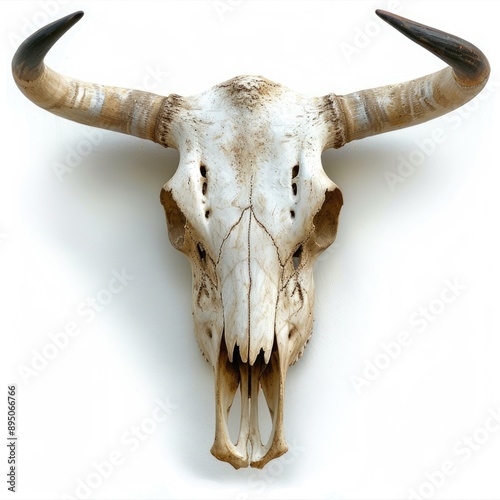Western Skull. Closeup of Whitened Bull Skull Isolated for Western Decoration © Popelniushka