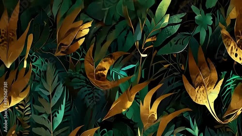 Falling leaves seamless pattern of colorful green and yellow leaves, animated video loop