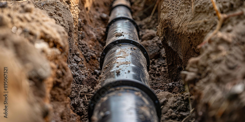 PVC pipe in trench ready for connection to home water supply system