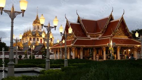 Wat Ratchanatdaram Worawihan or the Metal Castle Temple (Loha Prasart), Bangkok. The name in Thai, Loha Prasart, means iron castle or iron monastery. It is a tourist attraction located near Khao Sarn  photo