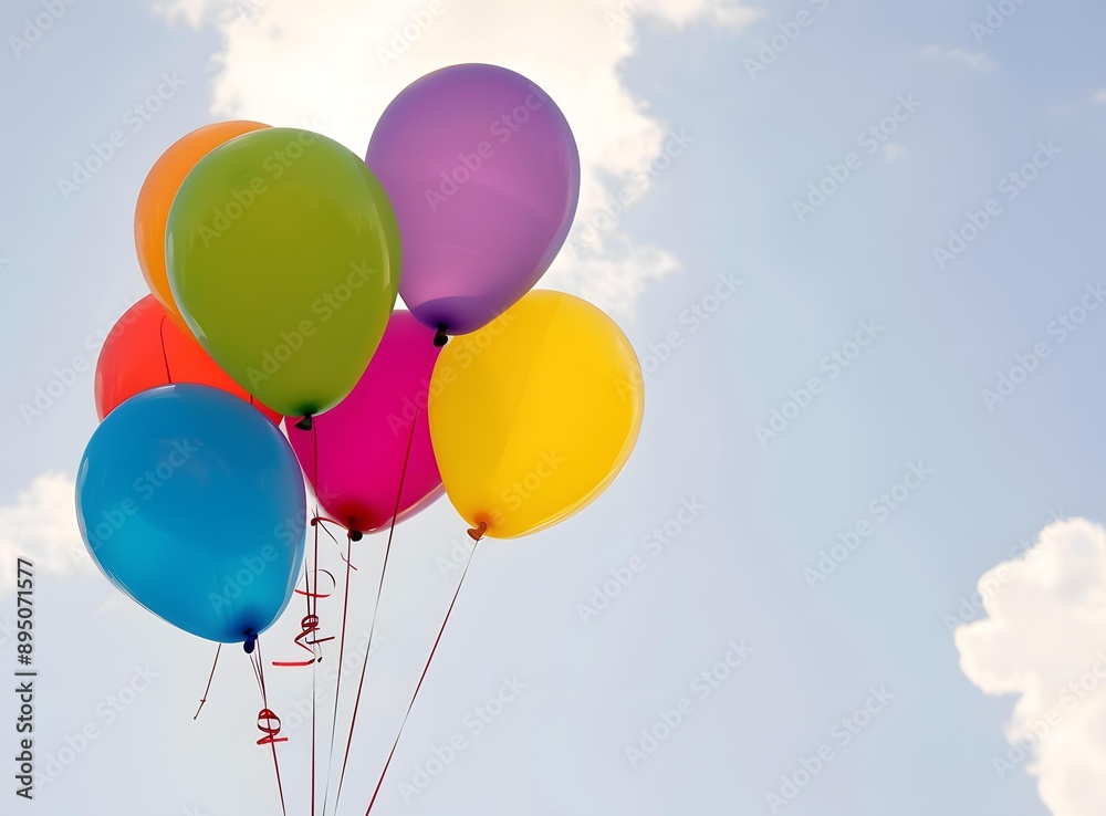 Colorful Balloons Floating in the Blue Sky Colorful Balloons Floating in the Blue Sky