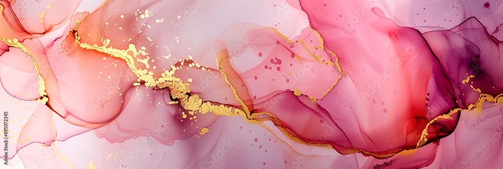 A pink and gold swirl with gold accents A pink and gold swirl with gold accents