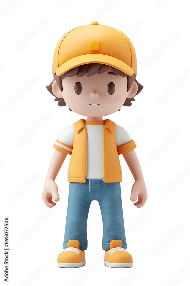 [Transparent Background PNG]3D Cartoon Boy in Yellow Cap and Vest