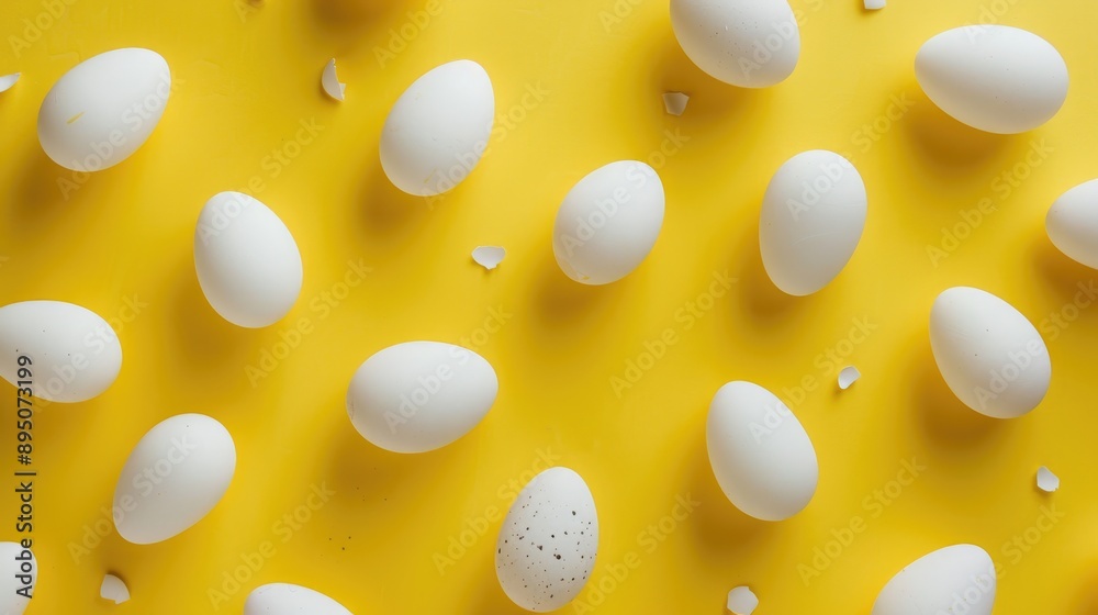 Yellow background with white eggs Yellow background with white eggs