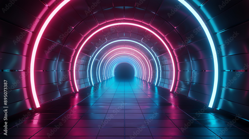 Cuttingedge technology tunnel with vibrant LED lights and cybernetic architecture Cuttingedge technology tunnel with vibrant LED lights and cybernetic architecture