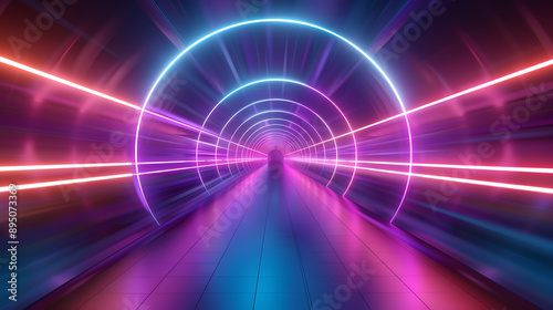 Cuttingedge technology tunnel with vibrant LED lights and cybernetic architecture