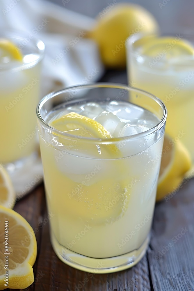 Refreshing Lemonade with Ice in a Glass Refreshing Lemonade with Ice in a Glass